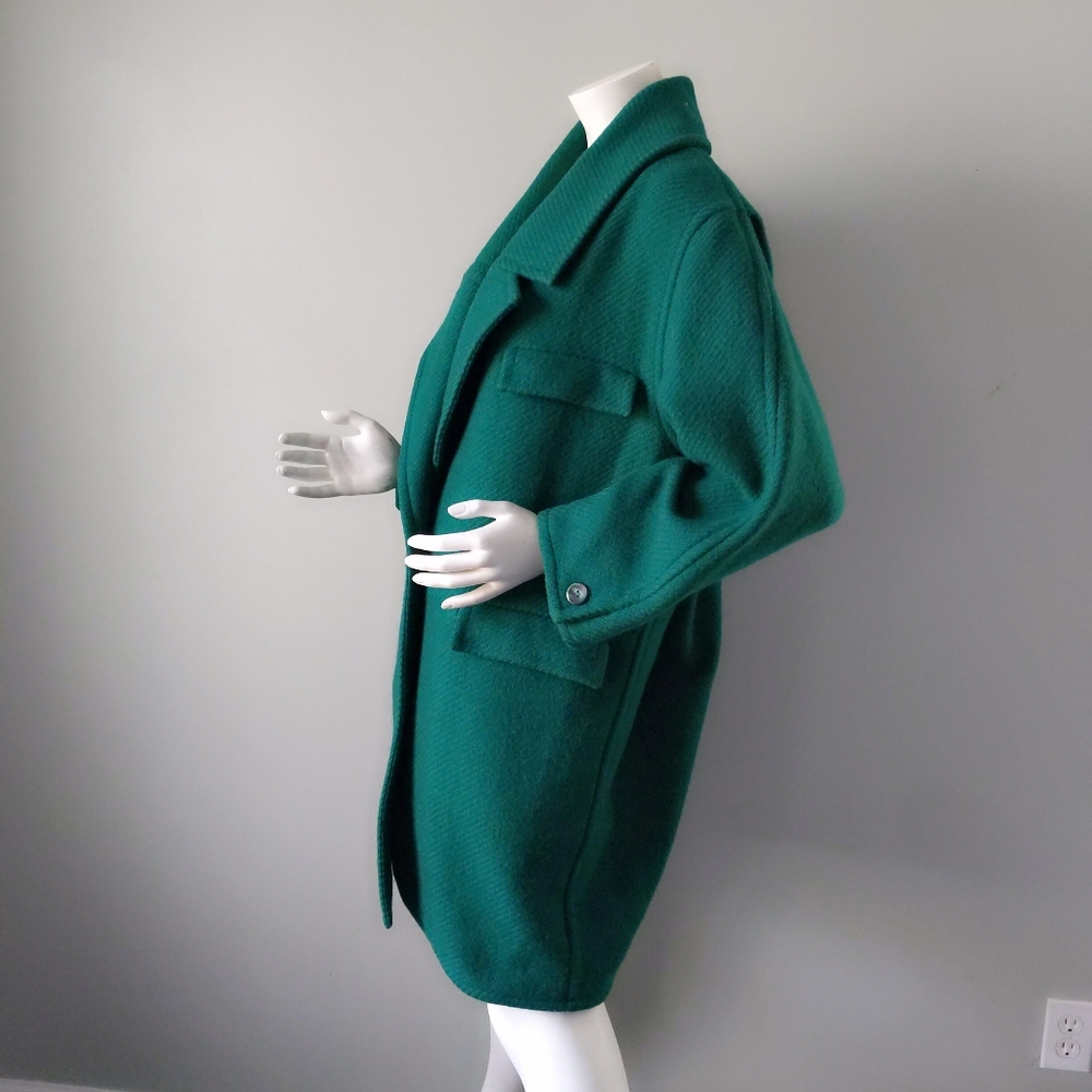 Rare! Vintage Italy Archival Emerald Green Textured Wool Oversized Coat S - Picture 6 of 9